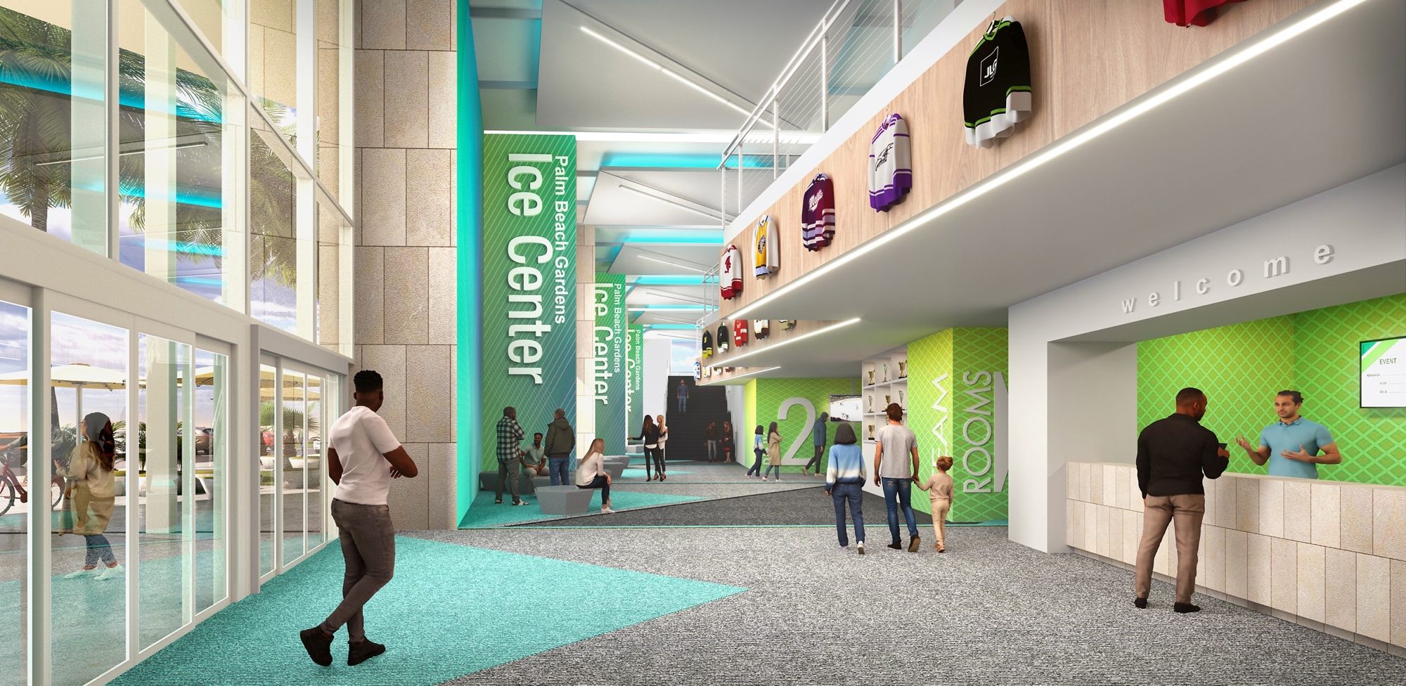 Lobby rendering of the brand-new Palm Beach ice arena