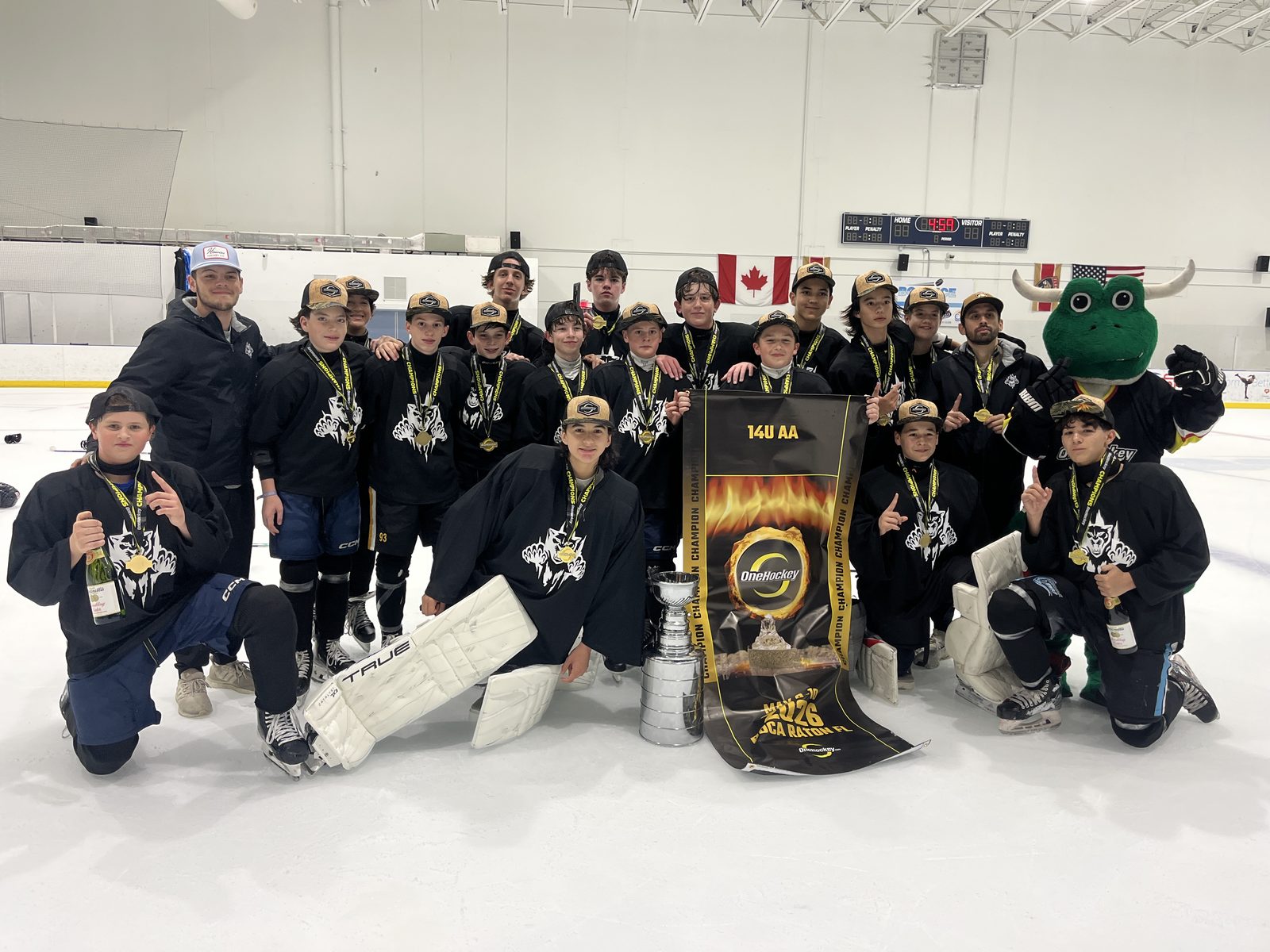 OneHockey players battling on the ice